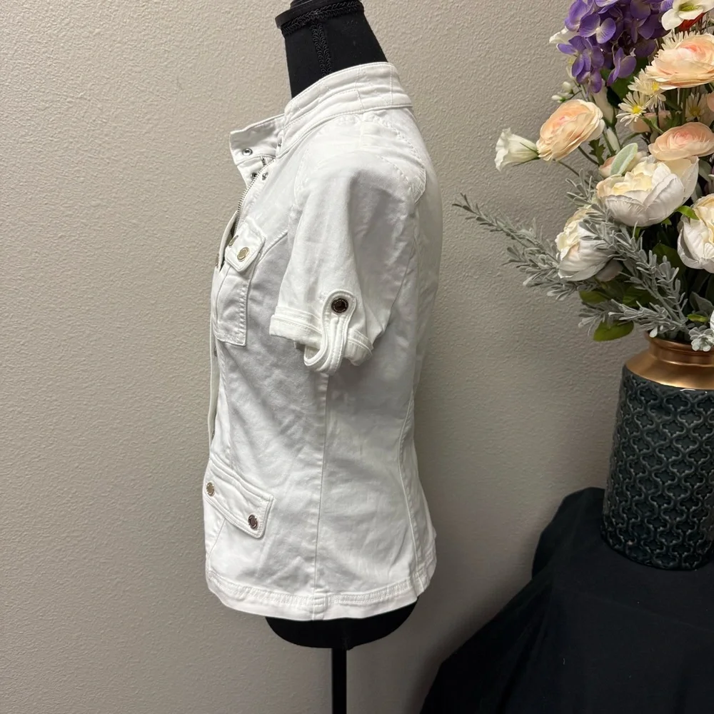 White House Black Market White Utility Jacket Size 4 Short Sleeve Button Front - Picture 3 of 8